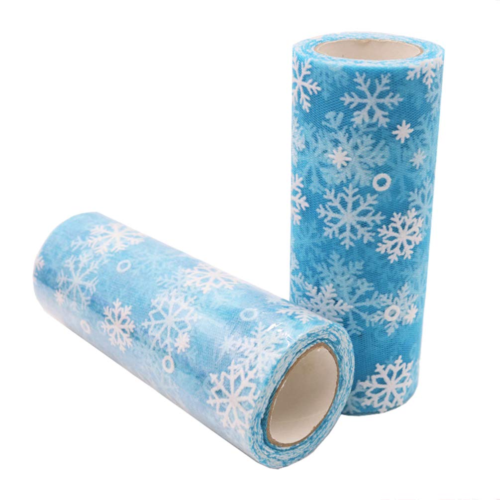MAGICLULU Christmas Tree Ribbon Snowflake Tulle Roll Snowflake Ribbon Christmas Organza for Wrapping Fabric Craft Tree Decoration 6 x 10 Yards (Ice Blue) Present