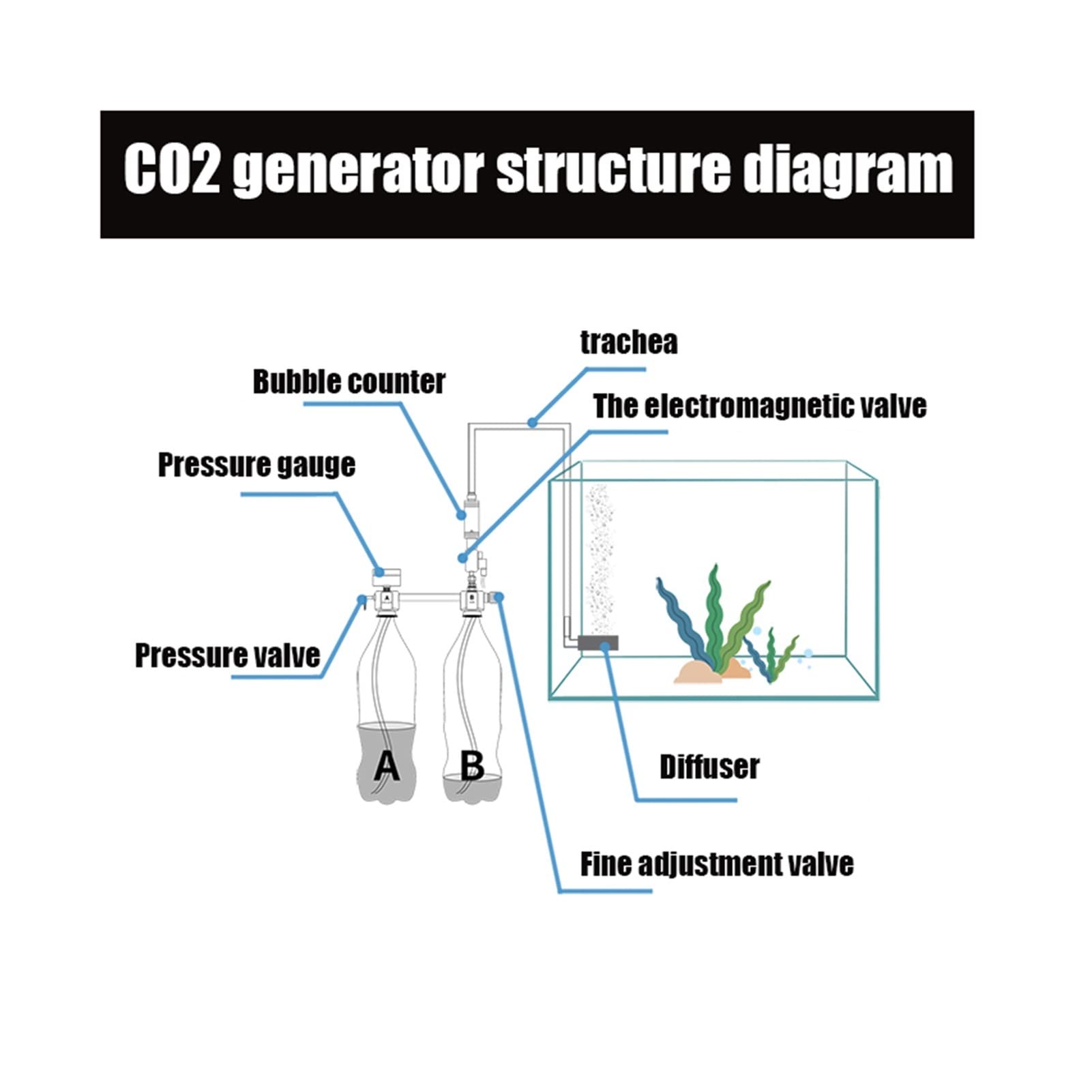Indicatore regolatore di CO2 Acquario CO2 Kit di regolatore CO2 Generatore di diffusore CO2 con atomizzatore a bolle valvole Serbatoio di pesce for solenoide di anidride carbonica for piante per la bi
