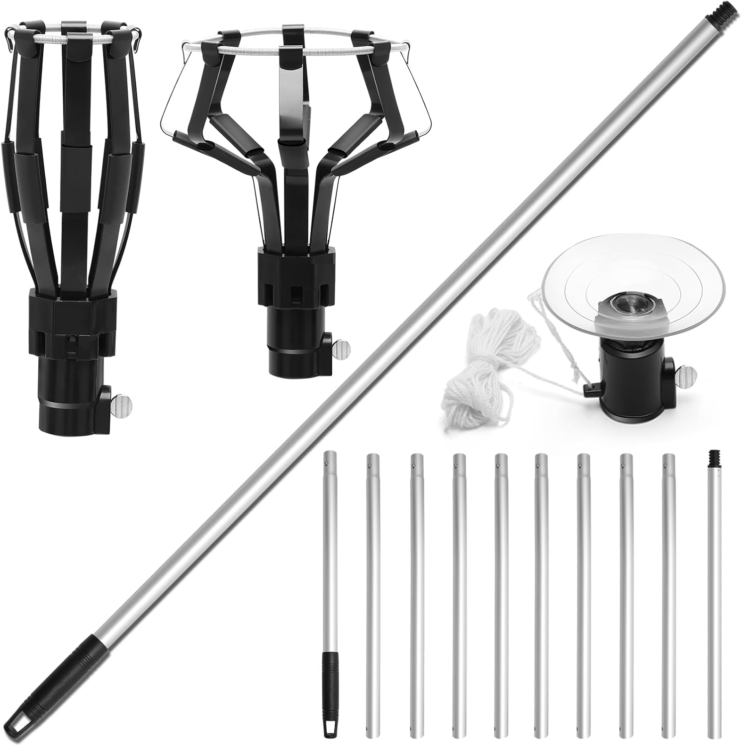 12FT Light Bulb Changer for High Ceilings - 2PCS Baskets and Suction Cup Light Bulb Pole Changer for Household and Camping