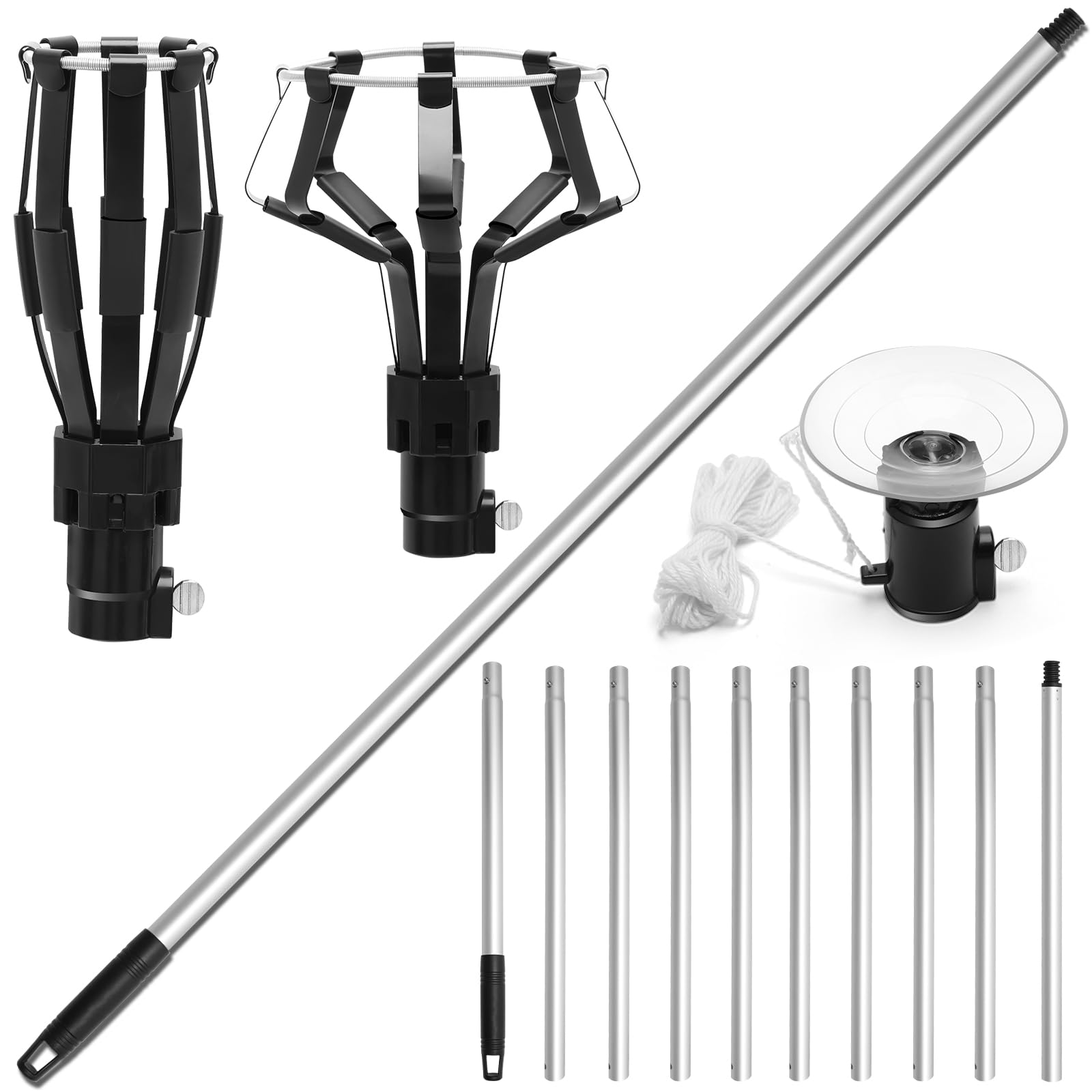 12FT Light Bulb Changer for High Ceilings - 2PCS Baskets and Suction Cup Light Bulb Pole Changer for Household and Camping