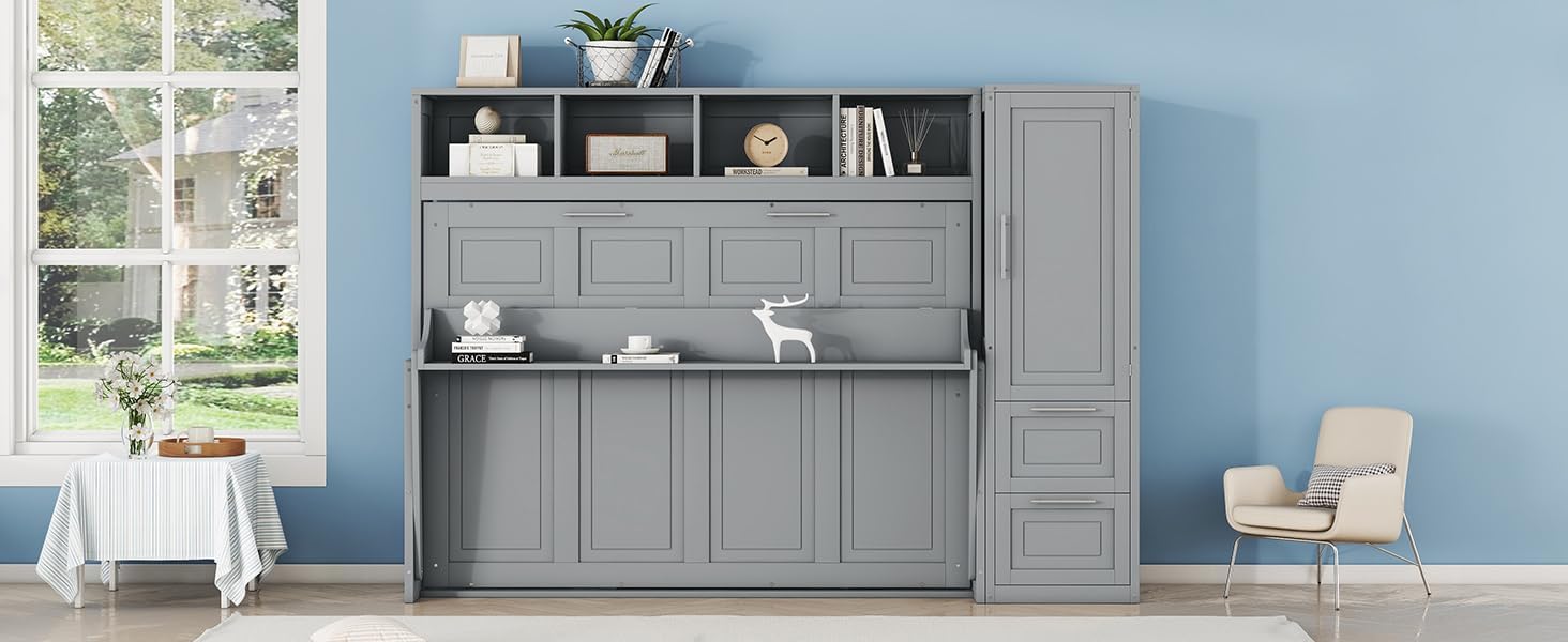 Bellemave Full Size Murphy Bed in a room setting, folded into a cabinet.
