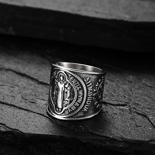 Miniatura 3 de Anillo de banda de exorcismo de San Benito para hombres y mujeres, anillo de protección cruzada cristiana de San Jesús, anillo de exorcismo