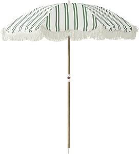 6FT Striped Fringe Beach Umbrella with Sand Anchor and UPF 50+ Sun Shade