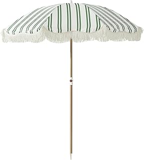 6FT Stripe Fringe Beach Umbrella for Sand with Sand Anchor, UPF 50+ Sun ...