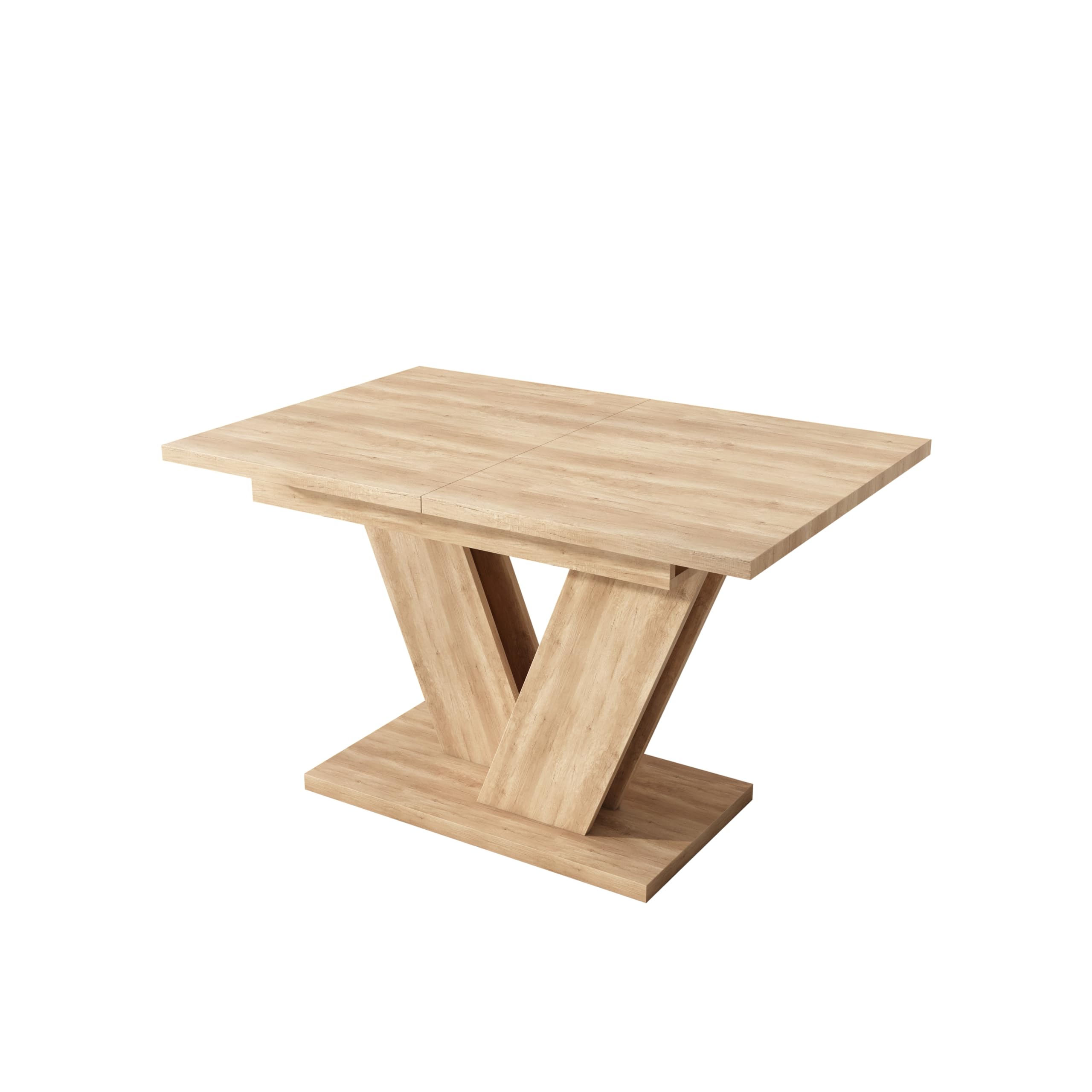 Moimhear Mesa de comedor extensible 140 (180) x 80 x 75,5 cm, color roble, mesa de comedor rectangular para 4-6 personas, patas en V, estilo simple