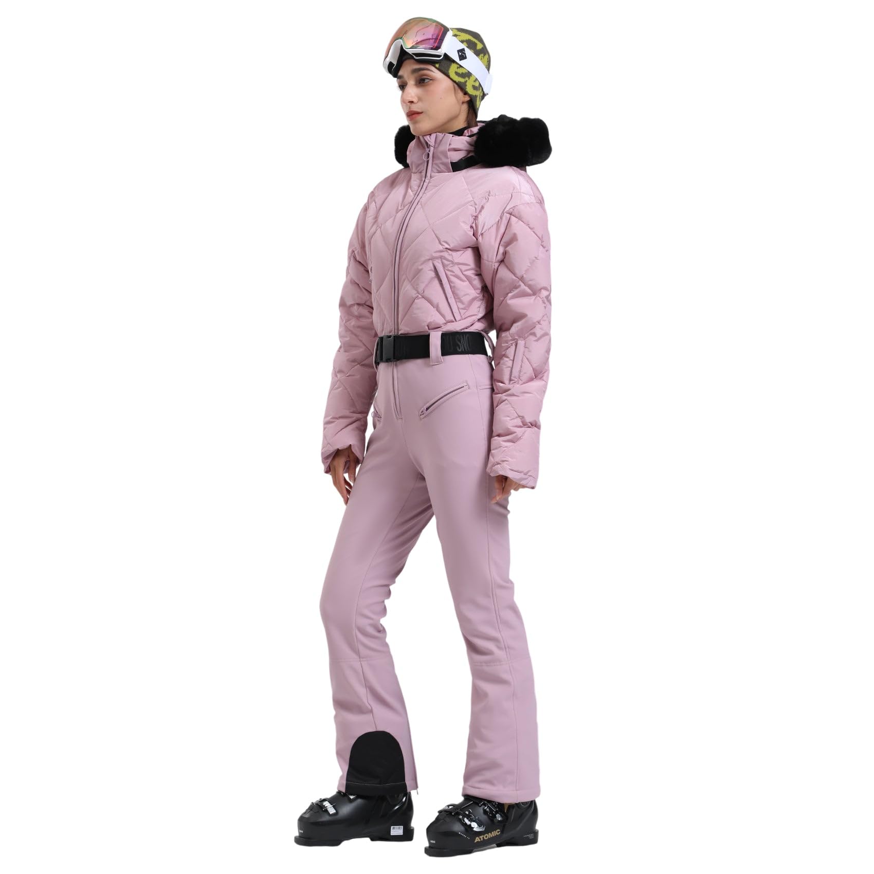 GSOU SNOW Womens Ski Suits Down One Piece Snowsuit Waterproof Snowboard Jumpsuits Winter Ski Outfit: X-Large Pink