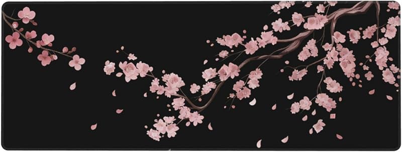 Alfombrilla de ratón grande para juegos con diseño de flor de cerezo japonés Xl, alfombrilla de ratón Sakura completa extendida larga para la mesa del teclado superior, alfombrilla de ratón impermeable cosida grande y bonita, regalos para la oficina de mujeres, 31,5 x 11,8 pulgadas
