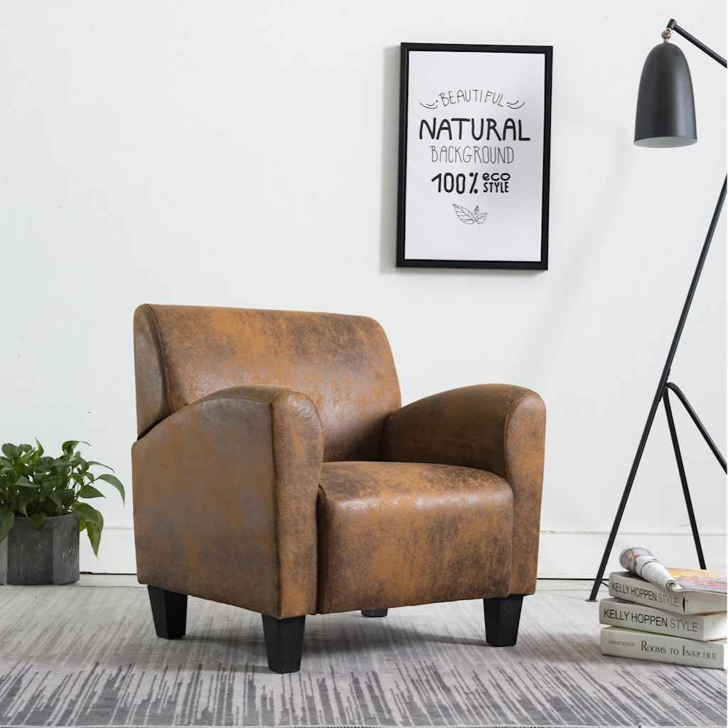Fotel na sofę z imitacji zamszu, brązowy, 70 x 69 x 72 cm z wyściełaną poduszką do siedzenia, ergonomiczny fotel relaksacyjny z wytrzymałą ramą, komfortowa pozycja siedząca