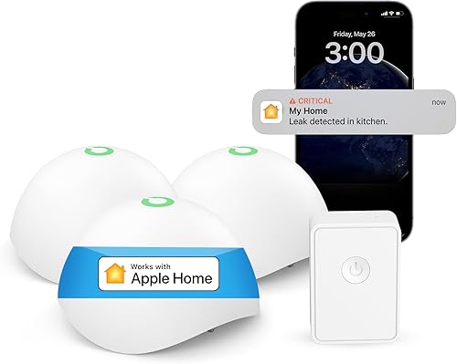 Meross Alarma inteligente con sensor de agua, paquete de 3, detector de fugas de agua WiFi compatible con Apple HomeKit, SmartThings, IP67