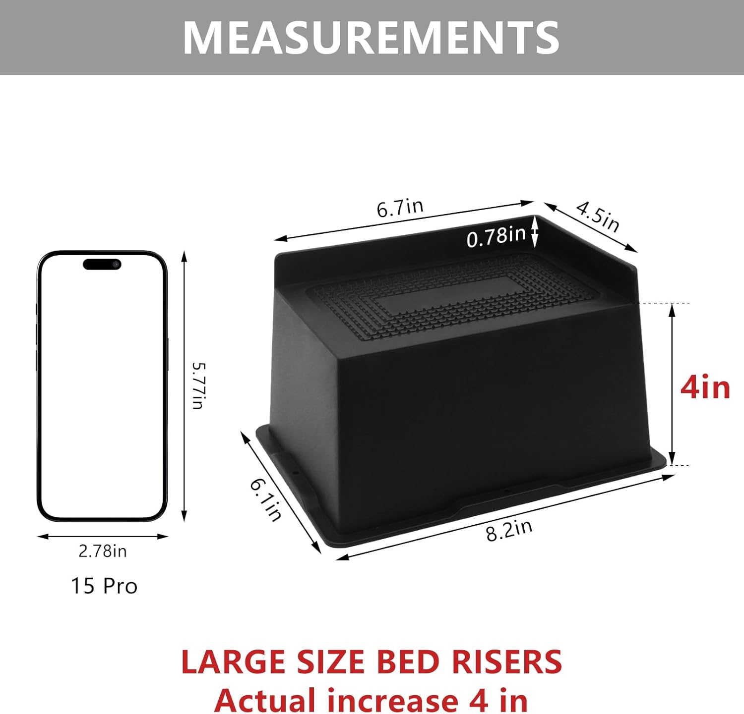 4 Pack Bed Risers 4 inch Heavy Duty, Oversized Furniture Risers, Extra Wide Bed Lifts Risers for Table, Sofa, Dorm Twin XL, Couch, Desk, Bed Frame Risers Supports Up to 6,500 Lbs