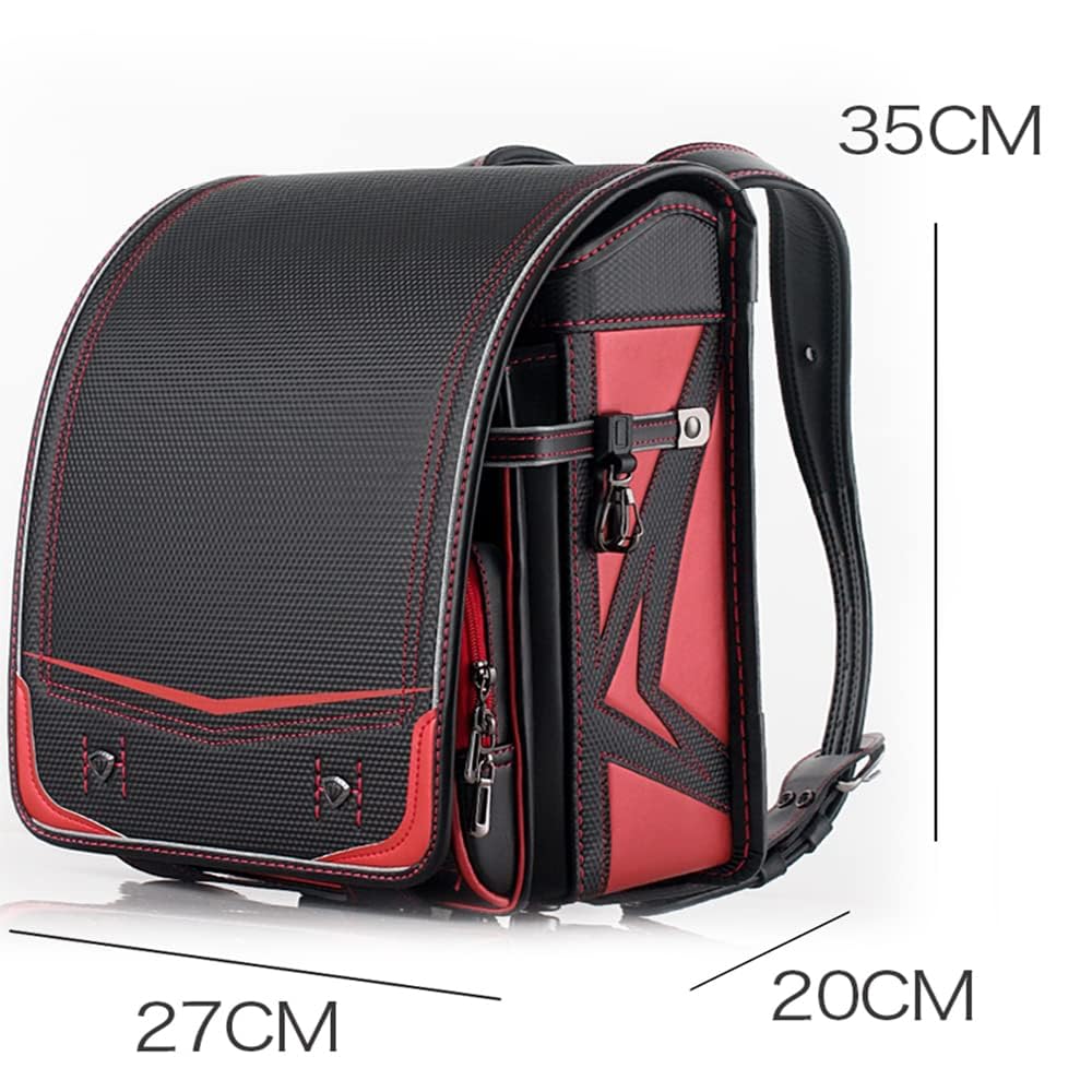 Schulranzen, PU-Leder-Rucksack, Schulranzen mit automatischer Rückprallsperre, Leichter Bücherrucksack für, Schwarz (Blau)
