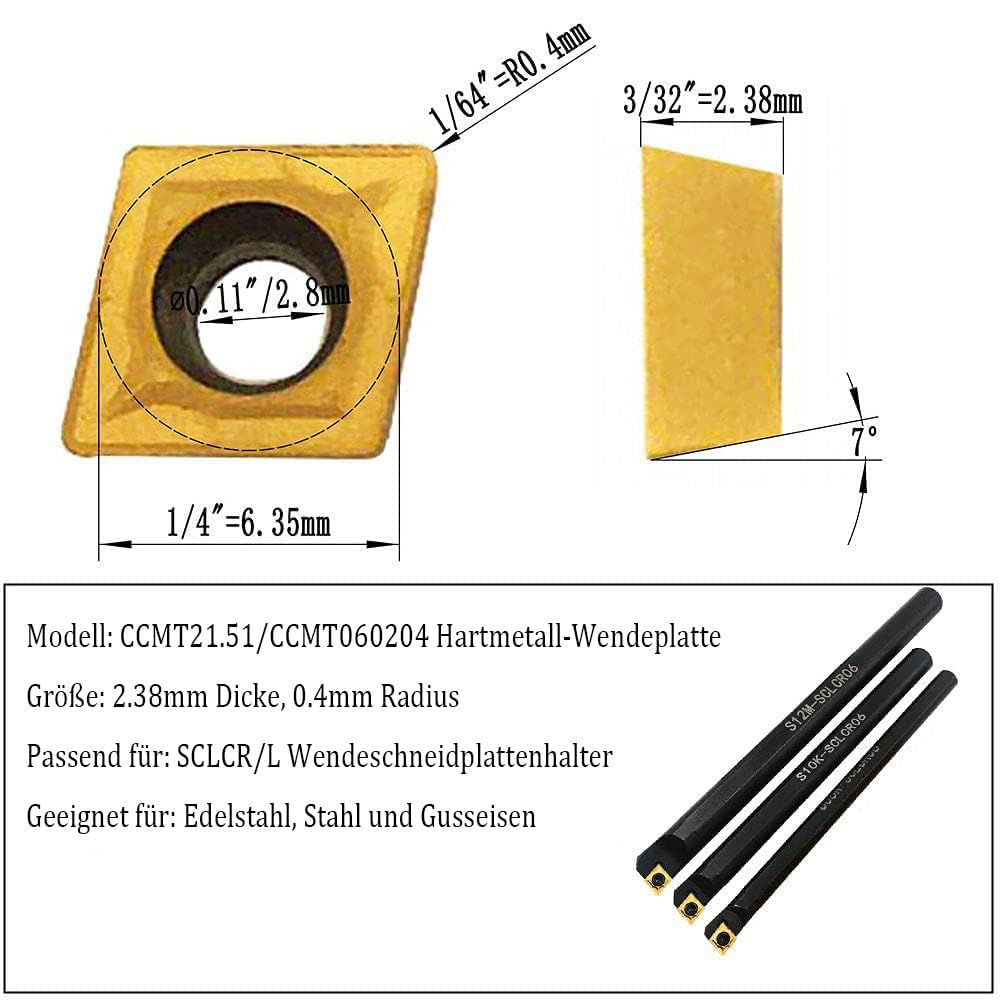 CCMT21.51 CCMT060204 DCMT21.51 DCMT070204 Hartmetall-Dreheinsätze CCMT-Einsatz DCMT-Einsatz Mehrschichtbeschichtete Dreheinsätze Ersatzeinsätze für Drehmaschinen-Drehwerkzeughalter Bohrstange 20 Stück