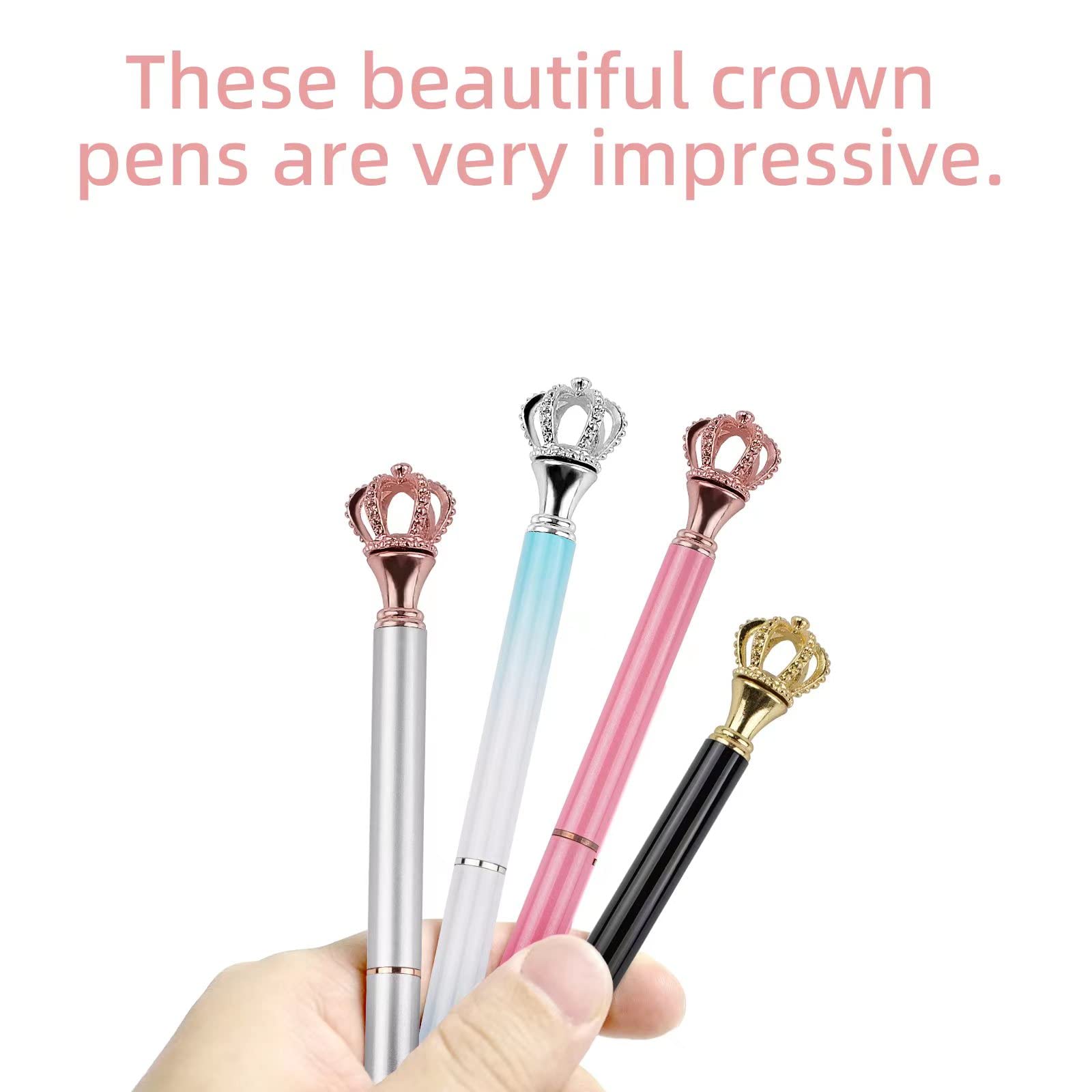 Juego de 3 bolígrafos de escritura con punta de corona de diamantes brillantes brillantes, repuesto de tinta negra, suministros de oficina, papelería, regalo adecuado para la escuela, oficina, hogar, 7