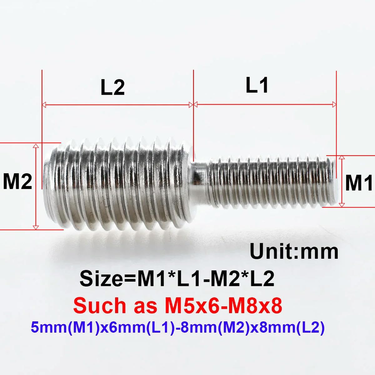 M4 M5 M6 M8 M10 M12 M16 M20 Tornillo de conversión de Rosca métrica de Acero Inoxidable Reducción de convertidor de Doble Extremo para Adaptador de cámara-M4X15-M6X15-10Pcs