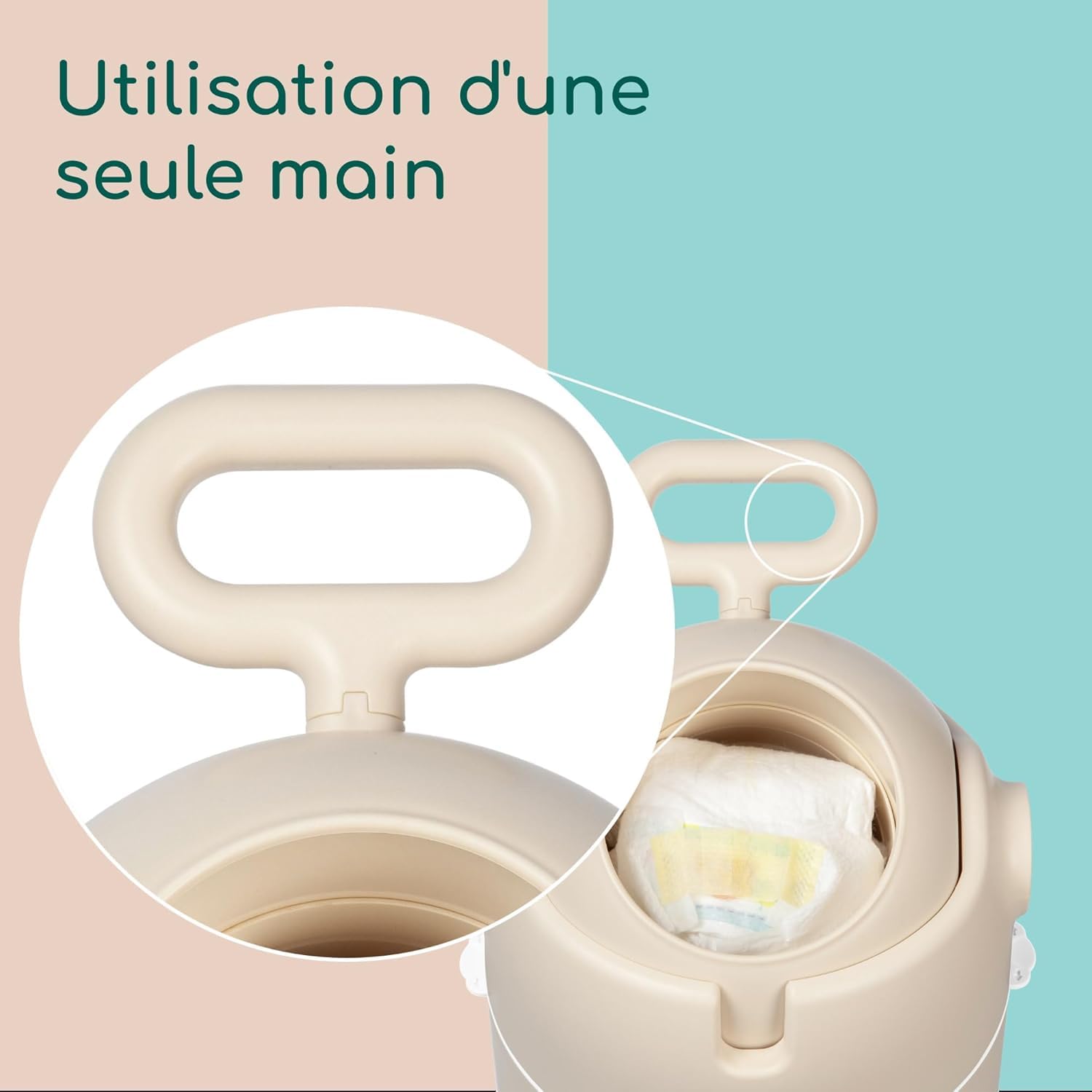 Bebeconfort Poubelle à couches anti-odeur taille M, Couvercle anti-odeur, Compatible avec tout sac poubelle, Peut contenir jusqu'à 20 couches, Utilisation à une main, Facile à nettoyer, Sand