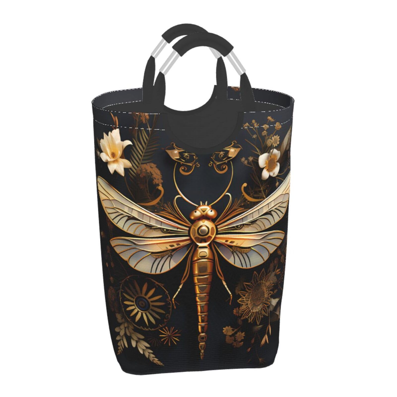 Exquisita bolsa de almacenamiento cuadrada de libélula dorada de 50 L, adecuada para múltiples escenas, cesta de almacenamiento plegable de ropa sucia.