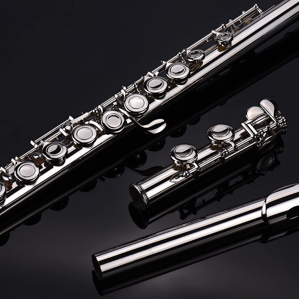 Flauta de 16 Agujeros, Llave C, Flauta de Concierto Occidental, Instrumento de Viento de Madera de cuproníquel Chapado en Plata con Guantes, Bolsa para Destornillador