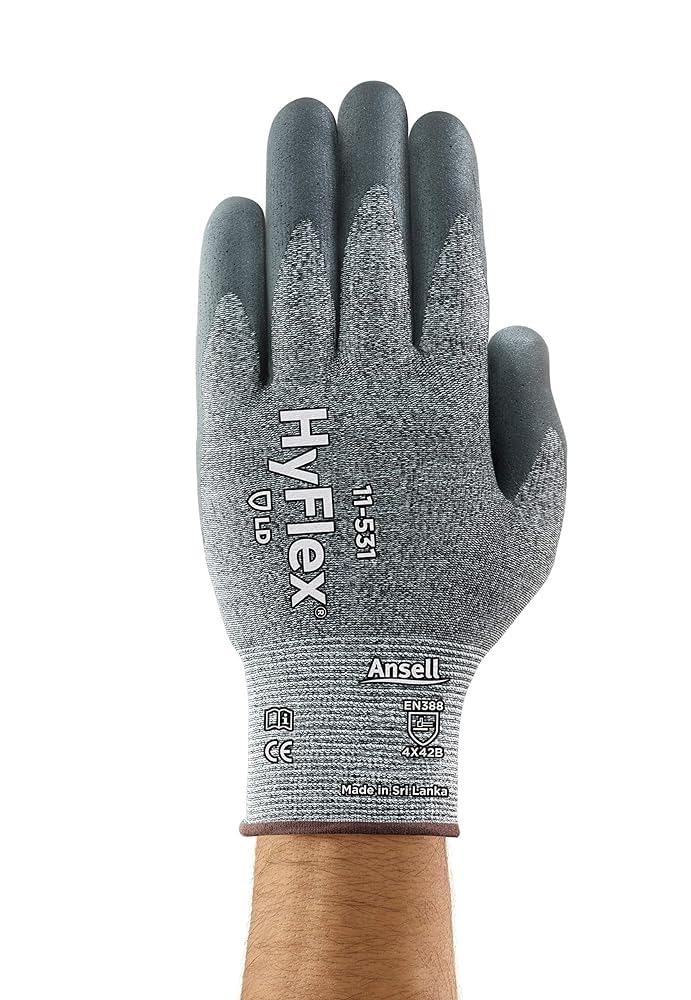 Ansell HyFlex 11-531 rękawice odporne na przecięcie, ochrona mechaniczna, wyjątkowa przyczepność, ultralekki styl, przemysłowa odzież robocza PPE, rozmiar M (12 par)