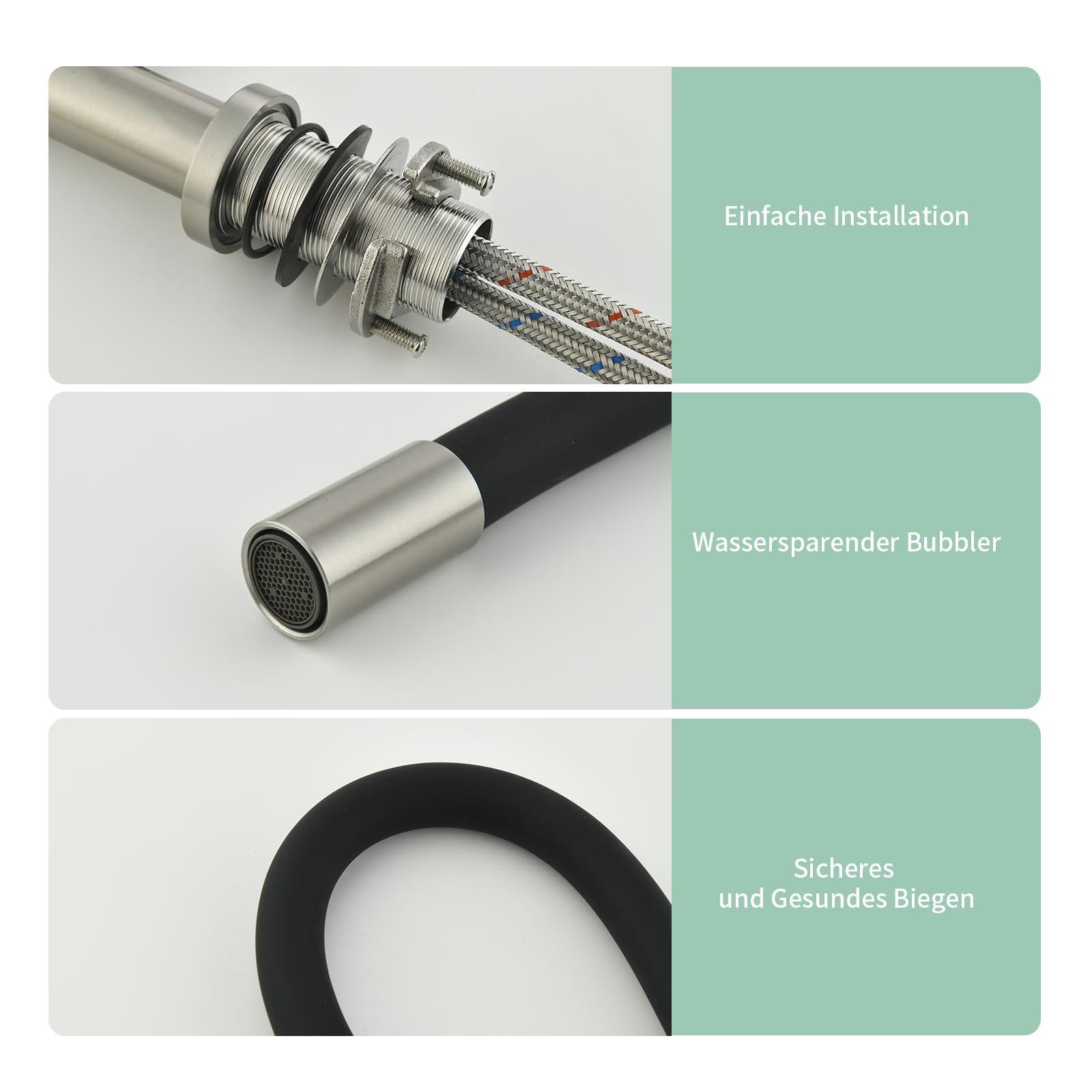 Wasserhahn Küche mit 360° Schwenkbarer Flexibler Auslauf, Hoher Bogen Hochdruck Küchenarmatur Edelstahl Spültischarmatur Küchenspüle Armatur mit Brause Armatur und Mischbatterie-Langlebig(Gebürstet)
