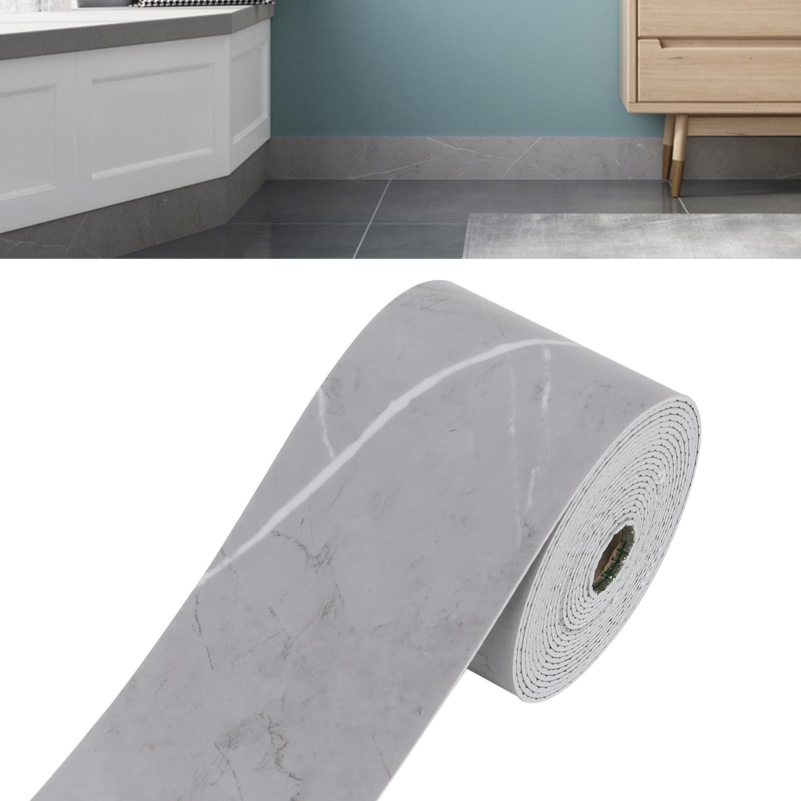 Tokenhigh 10m Flexible Skirting Board Cover, 10cm Wide Self Adhesive Wall Borders, Peel and Stick Baseboard Trim Molding, Wallpaper Caulk Wall Trim Strip for Countertop Floor (Marble Grey)