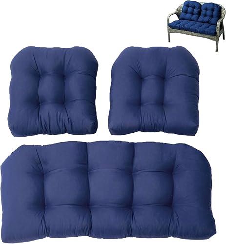 DXDRT 3 cojines para muebles de patio, cojín de mimbre para sofá biplaza al aire libre, 2 almohadillas de repuesto para respaldo en forma de U,
