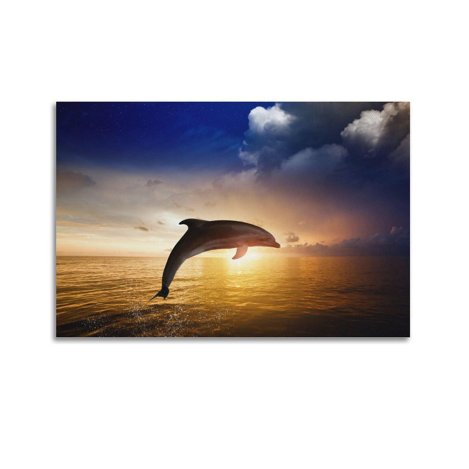 MJZLQN Marine Animal Poster Dolphins Leaping in The Sunset Poster Decorative Painting Canvas Wall Posters And Art Picture Print Modern Family Bedroom Decor Posters 16x24inch(40x60cm)