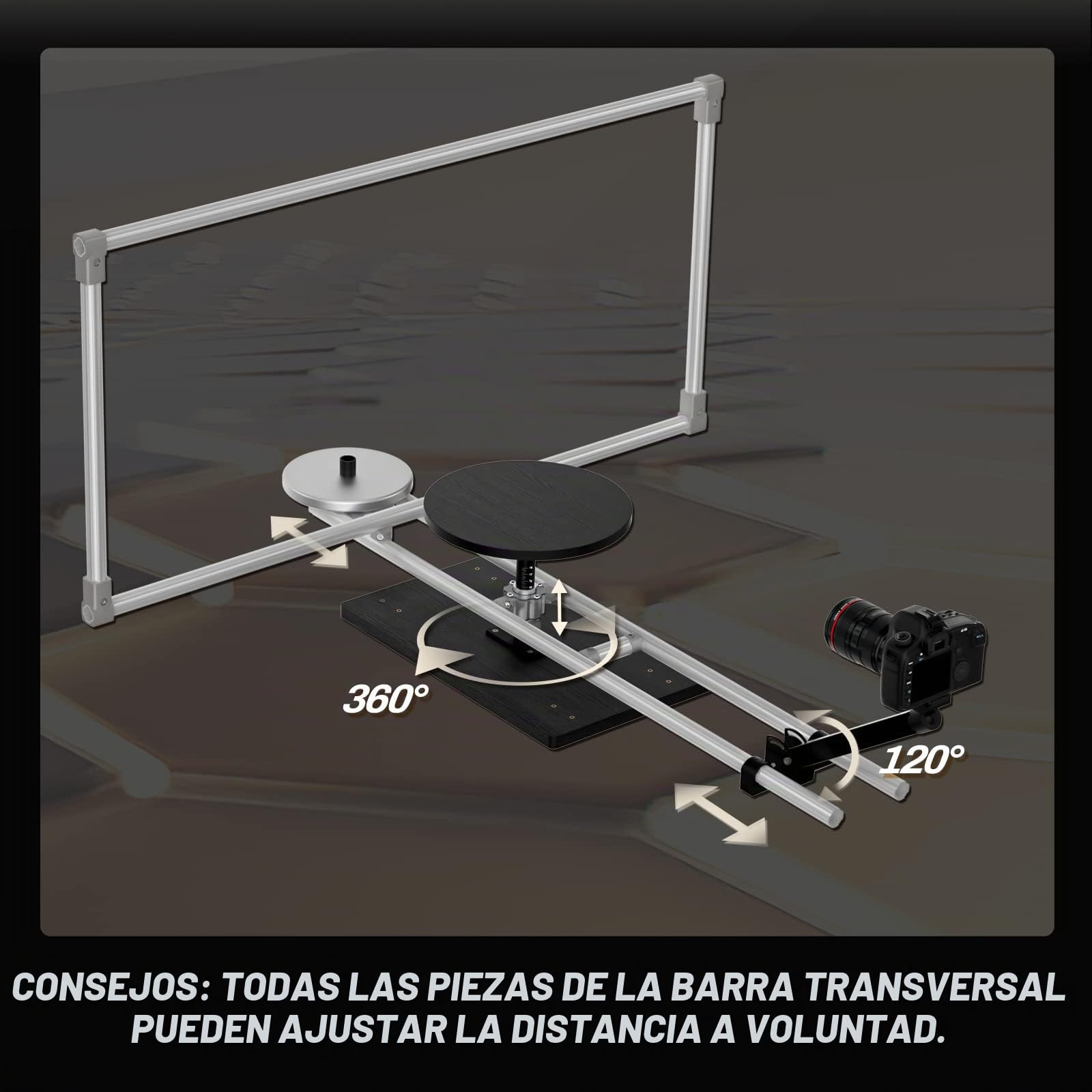 RAUBAY 360 Degree Spinner (versión Lite), Plato Giratorio de fotografía, Plataforma de Foto-vídeo, Deslizador de cámara Giratorio para Videos comerciales, fotografía de Productos, Tiempo de Bala
