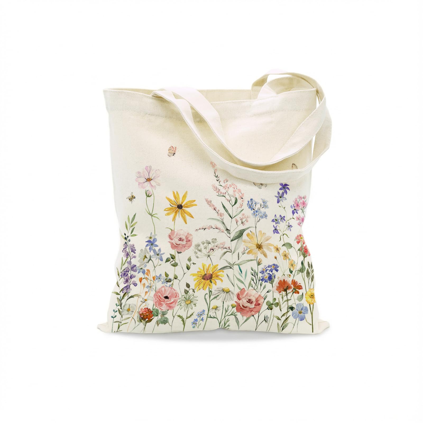 Avezano Tote Bag for Women Girls Spring Colorful Floral Canvas Tote Bag Reusable Aesthetic Canvas Tote Bags for Shopping Work Travel