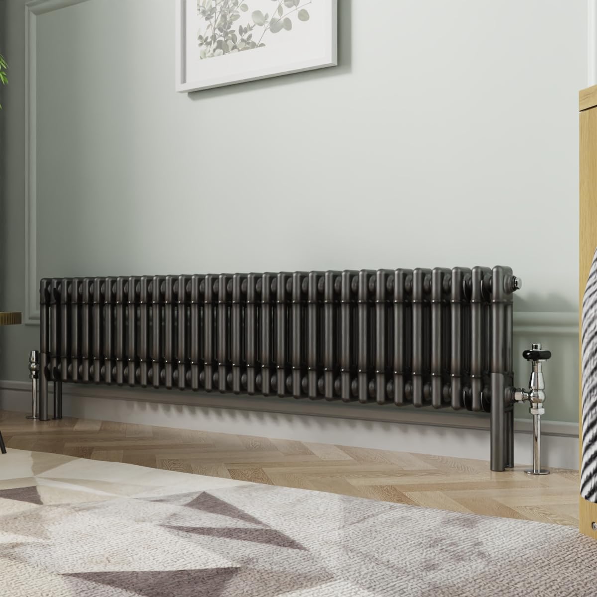 NRG Traditional Cast Iron Style Radiator Raw Metal Double Column 300x1460mm