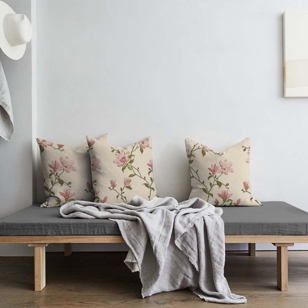 SPACES DRAPE STORY Floral Digital Printed Pink Decorative Soft Velvet Fabric Cushion Cover |16 X 16 Inches - Pack of 3