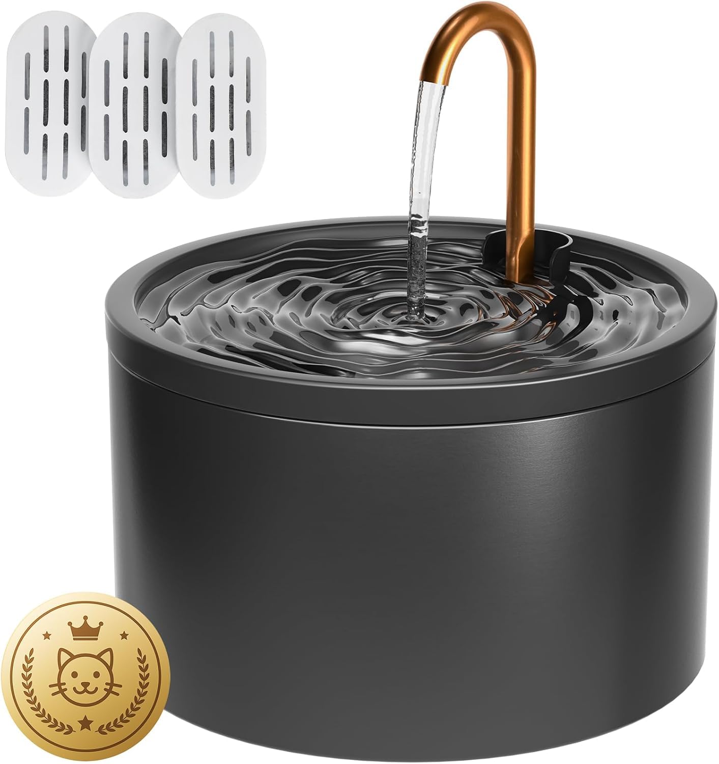 Fontana in ceramica per gatti, fontana in ceramica per gatti, fontana automatica in ceramica per gatti, fontana d'acqua per animali domestici con pompa ultra silenziosa e 3 filtri e 3 spugne (nero)
