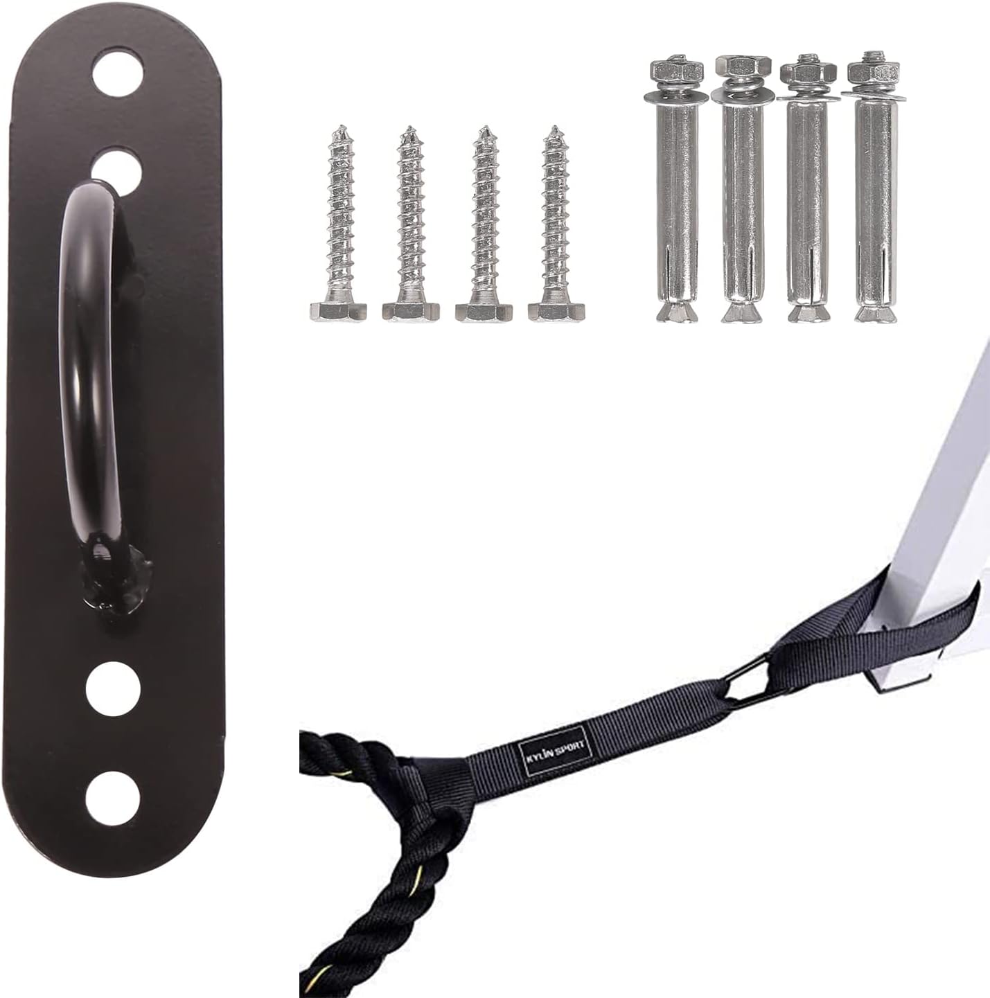 ZUKAM Battle Rope Anchor, Wall/Ceiling Mount Kit, Bracket Hook for Suspension Straps, Olympic Rings, Yoga Swing & Hammock, Gymnastic Rings, Body Weight Strength Training Systems (1 Pack)