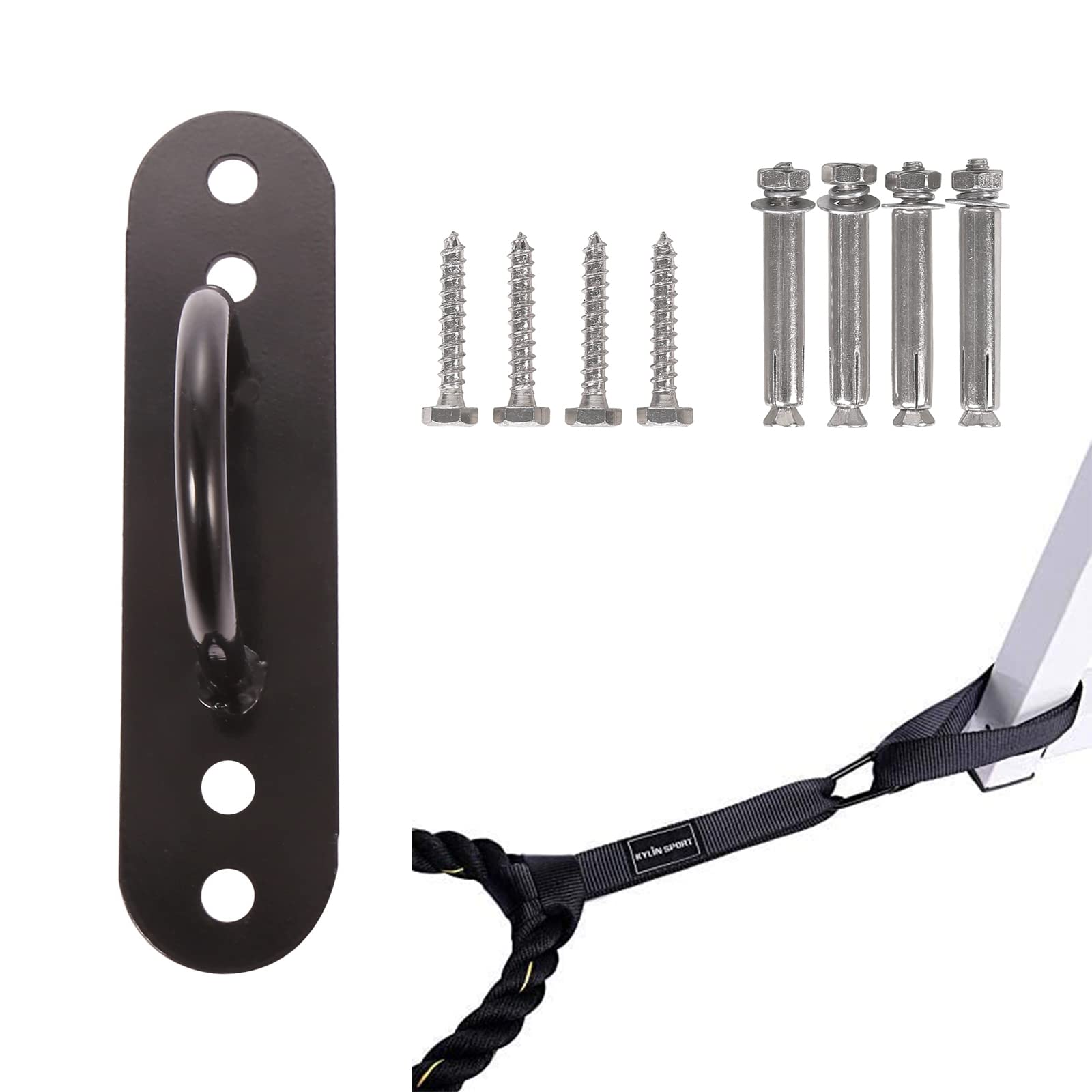 ZUKAM Battle Rope Anchor, Wall/Ceiling Mount Kit, Bracket Hook for Suspension Straps, Olympic Rings, Yoga Swing & Hammock, Gymnastic Rings, Body Weight Strength Training Systems (1 Pack)