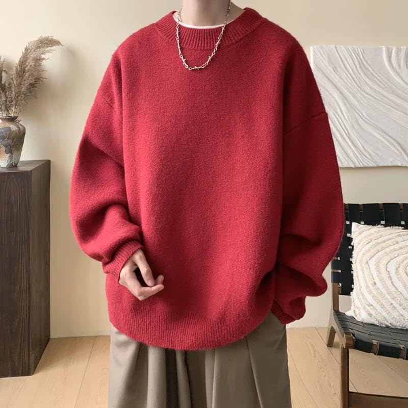 Autumn Winter Loose Sweater Men Neck Knit Solid Long Sleeve Streetwear Pullover Sweaters Casual Clothing2