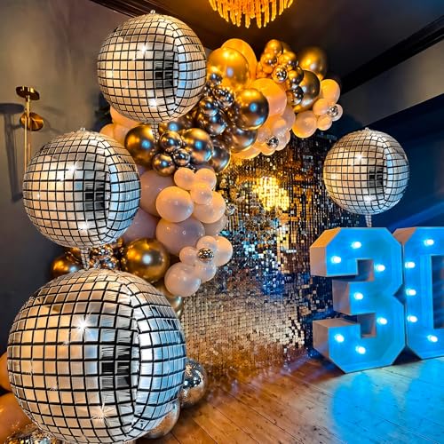 Image of Leitee 6 Pcs 60 in Big Disco Ball Balloon 70s Disco Balloons Party Decoration Large 4d Aluminum Foil Inflatable Ball Giant Silver Metallic Mirror Decor for Baby Shower Wedding Birthday Dance Party