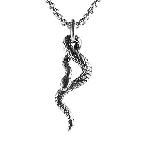 HZMAN Gothic Jewelry Men's Stainless Steel Animal Snake Pendant Chain Necklace - 01-Silver