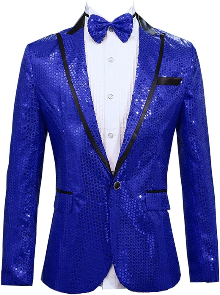 Mens Sequin Blazer Tuxedo Party Prom Wedding Tuxedo One Button Jacket
