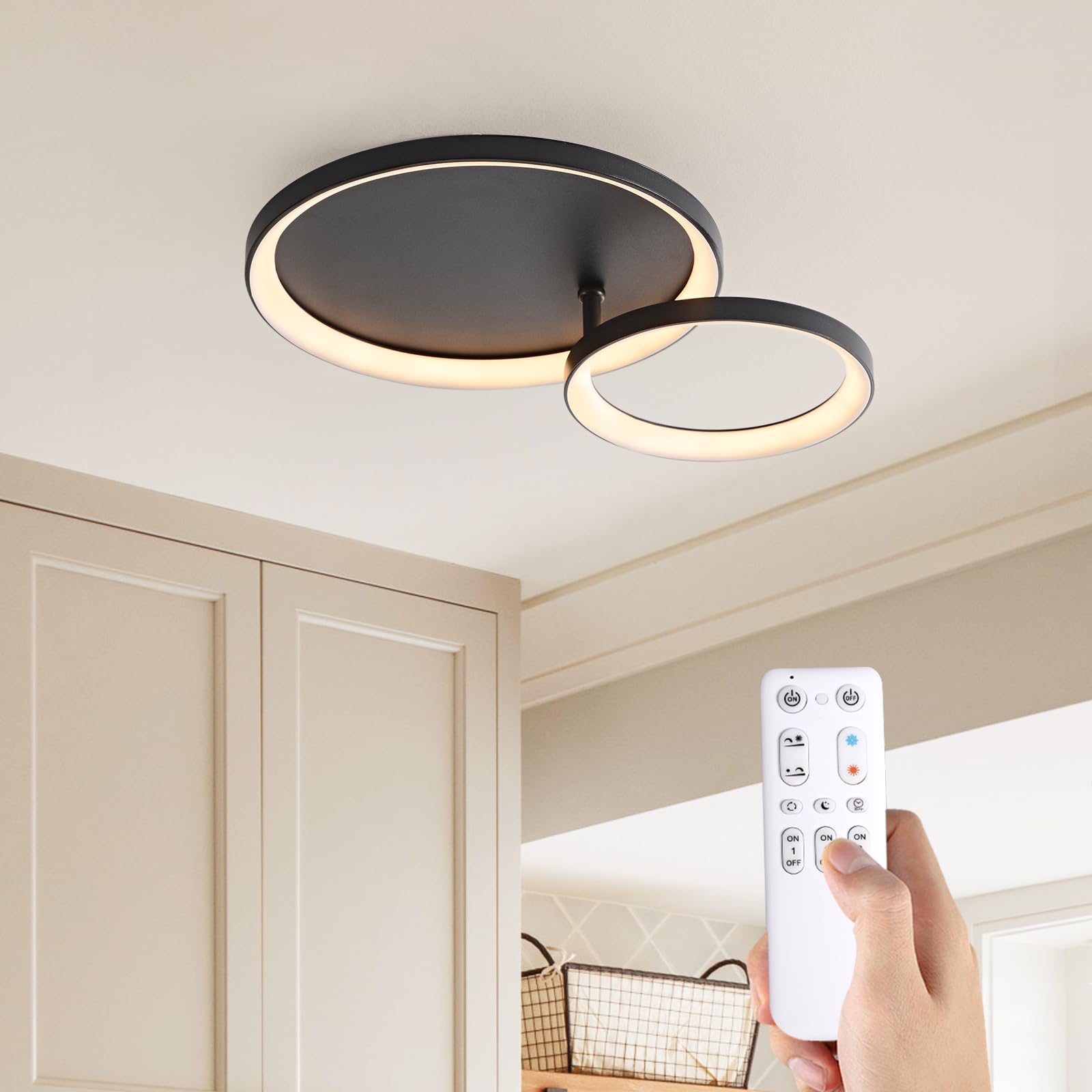 Plafoniera LED Soffitto Moderna, Dimmerabile Lampadario LED Soffitto con Telecomando, 3000K-6000K, Design Geometrico per Camera da Letto, Soggiorno, Salone, Cucina,42CM/28W Rotonda