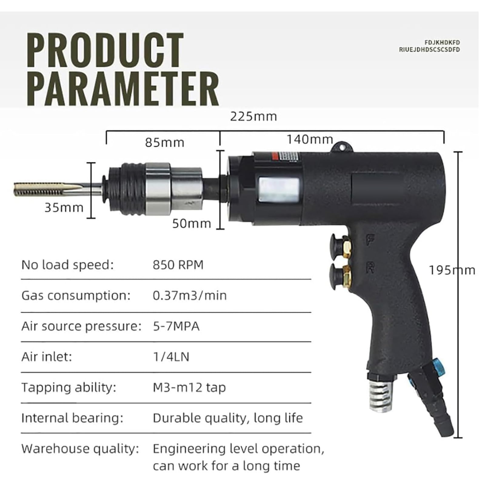 M3-M12 Máquina de roscado manual con 6 husillos, velocidad ajustable hacia adelante hacia atrás, roscadora neumática para uso industrial