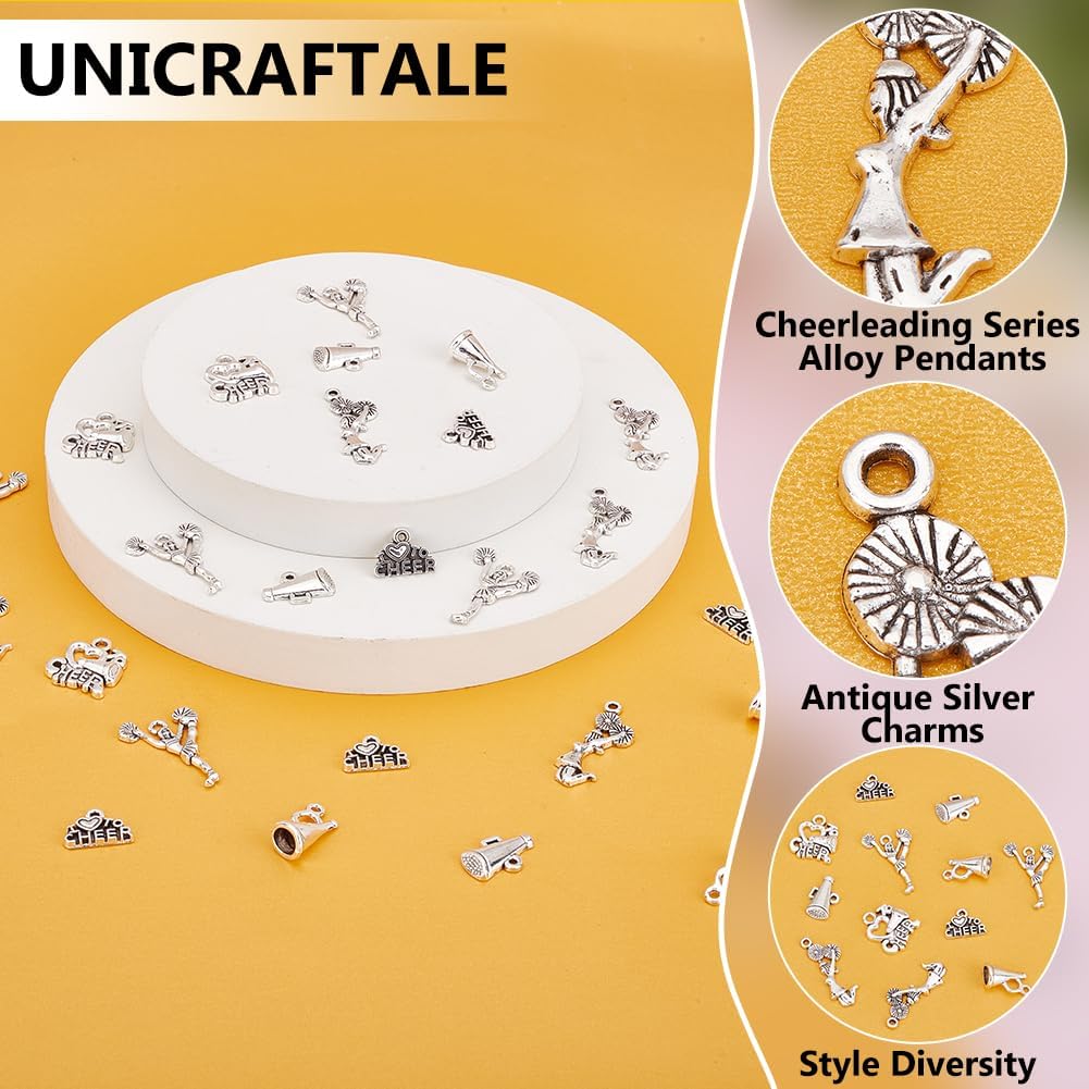 UNICRAFTALE about 72Pcs Cheerleading Series Pendants 6 Styles Cheerleading Charms Metal School Sports Charm with Loop Antique Silver Gymnastics Charms for DIY Earring Necklace Bracelet Jewelry Making - Image 4