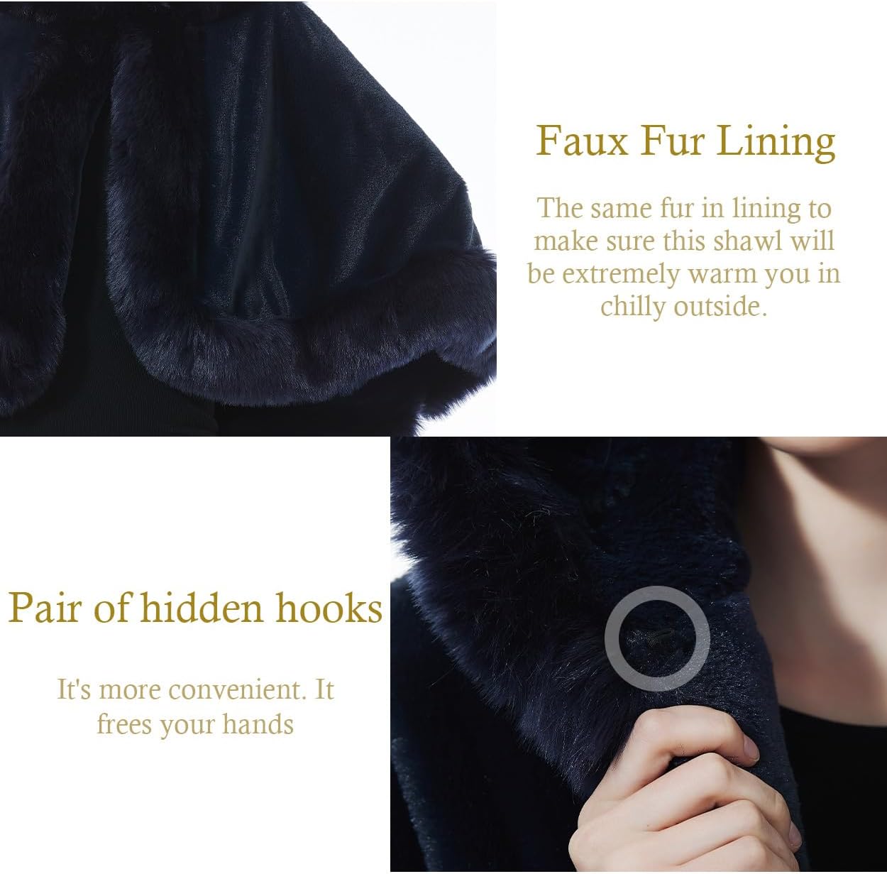 Women Faux Fur Shawls Wraps Bridal Fur Stoles Cloak Coat Fur Trimmed Cape Poncho for Party Wedding Bridal - Image 6
