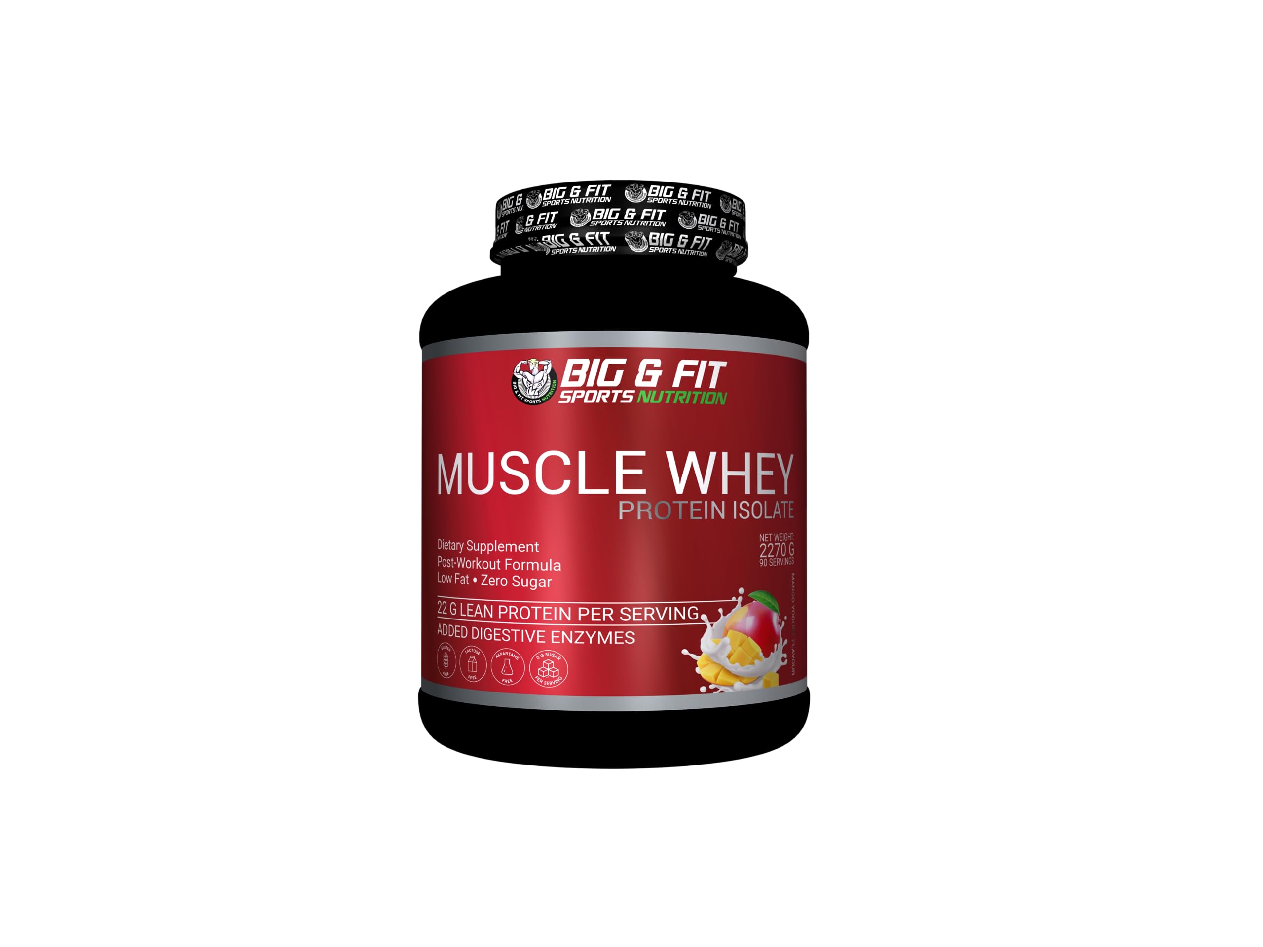 BIG & FIT SPORTS NUTRITIONMuscle Whey Protein Isolate, Zero Sugar, Yogurt, 2270 gm