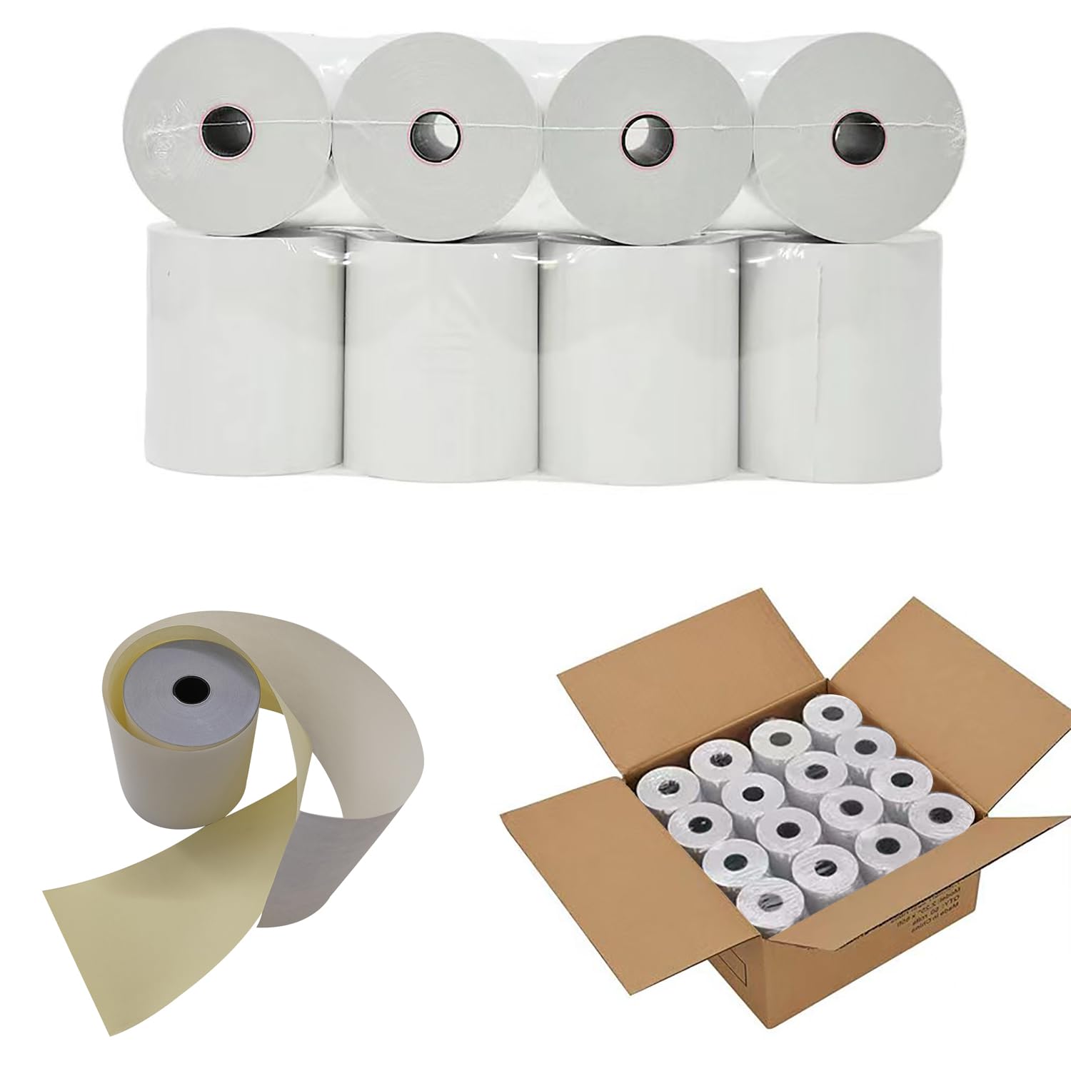 Lot de 32 rouleaux de papier autocopiant 2 plis blanc/jaune pour reçus de restaurants et points de vente | Compatible avec Star Micronics SP700, SP2000, UP389, Omni 480, TMU 220, TMU 250, etc