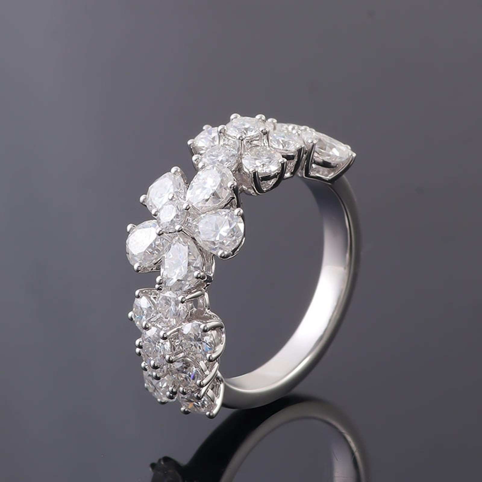 Anillo de mujer de oro blanco de 9 quilates, anillo de mujer anillos de flores mujeres