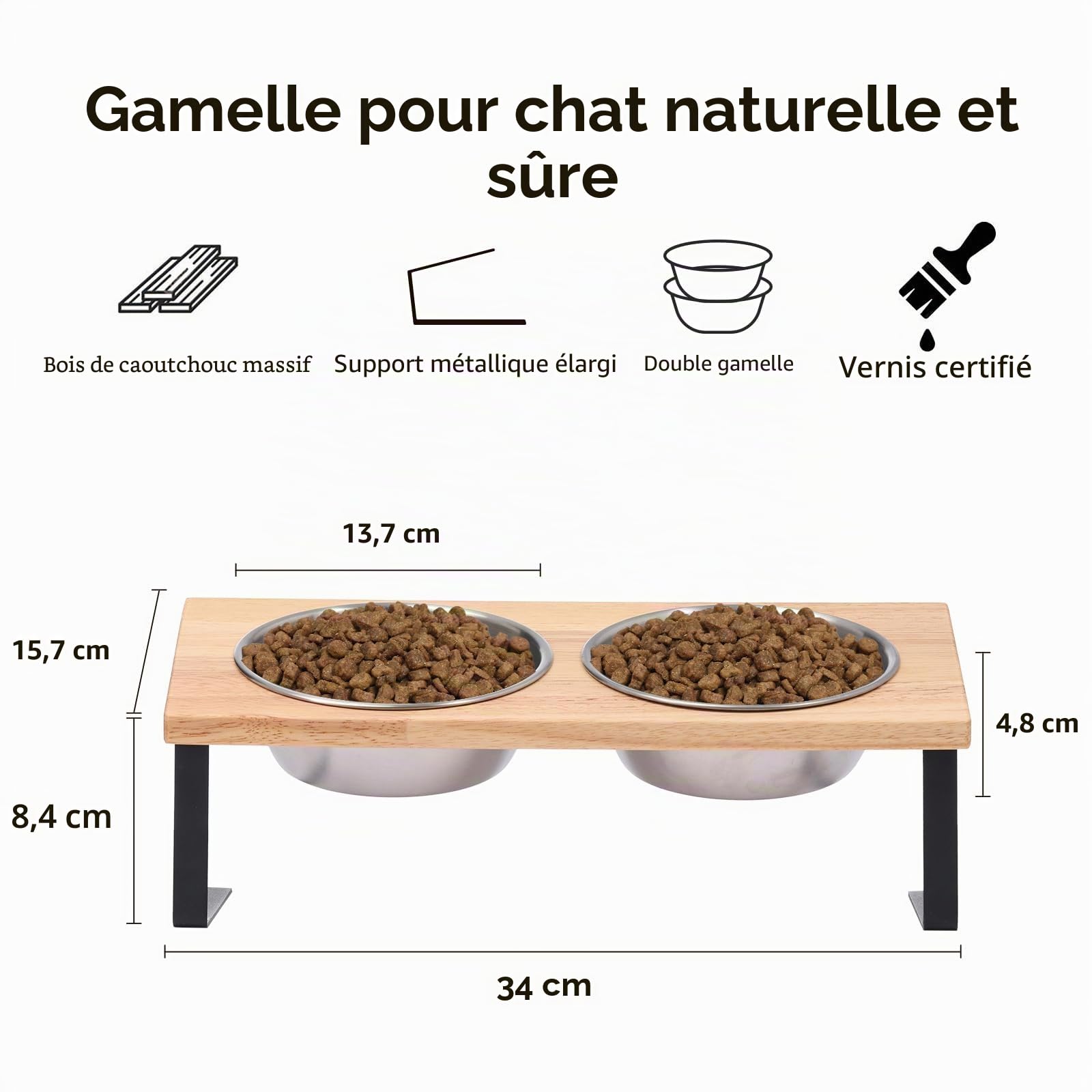 FUKUMARU Gamelles surélevées pour Chats, Petit Chien incliné à 15° en Acier Inoxydable, Support de Bol surélevé en Bambou Massif pour Animaux de Compagnie