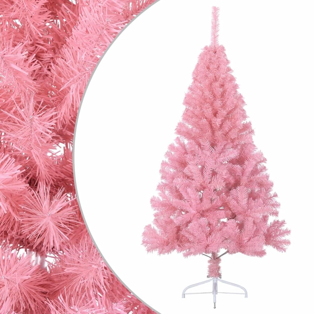 Árbol de Navidad artificial de 150 cm rosa con soporte de PVC, medio árbol de Navidad para la pared como decoración de ahorro de espacio con soporte de acero