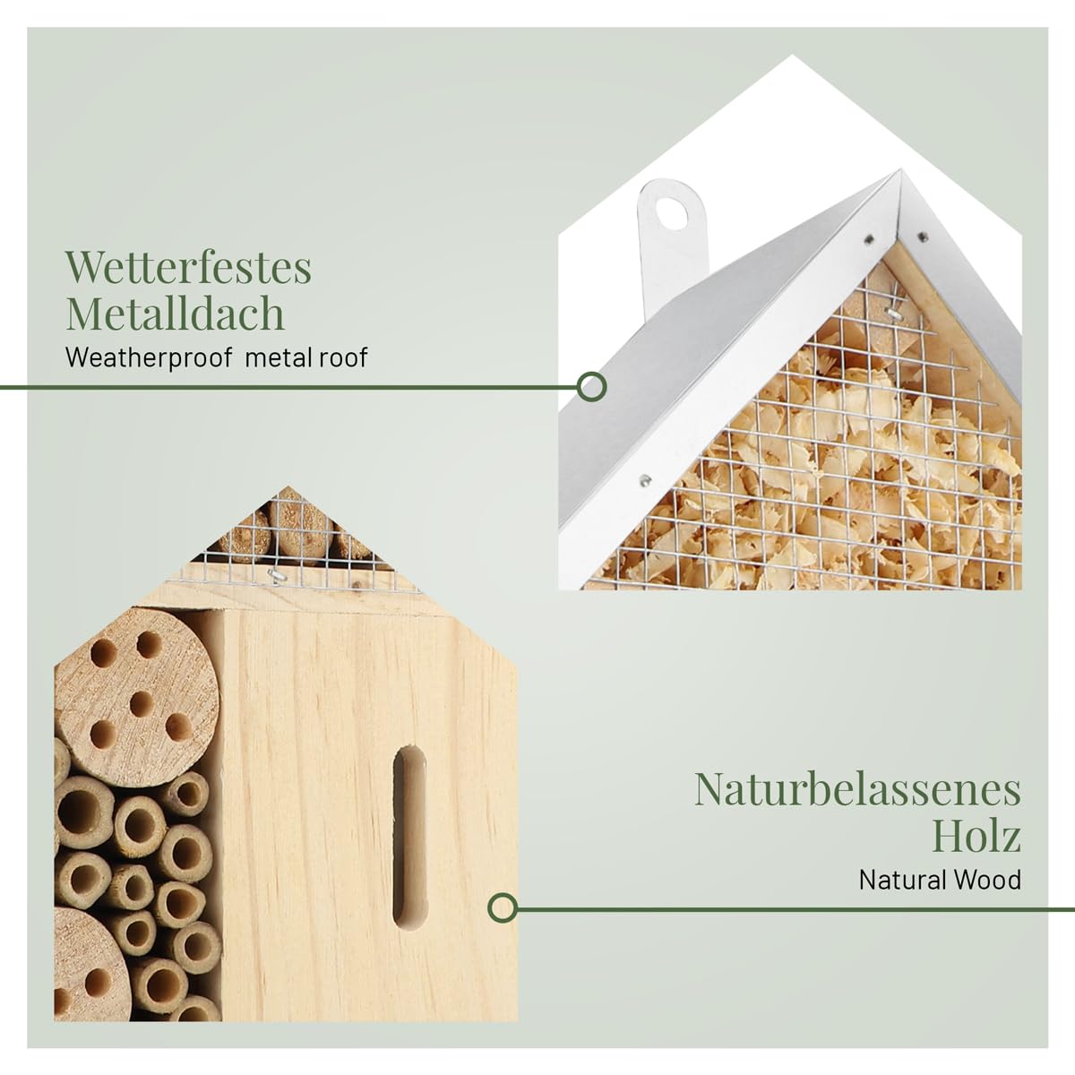 WILDLIFE HOME Hotel de insectos – Natural & resistente a la intemperie, casa de insectos de madera natural para abejas, abejas silvestres, mariquitas y mariposas, hotel de abejas y ayuda para anidar