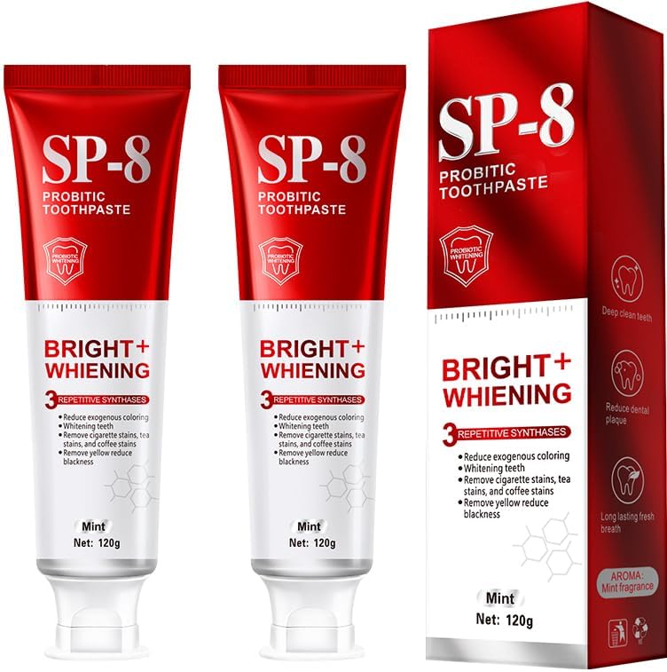 SP-8 Probiotics Pasta de dientes blanqueadora - Probióticos para blanquear los dientes y la salud de las encías - Seguro para esmalte, sin flúor,