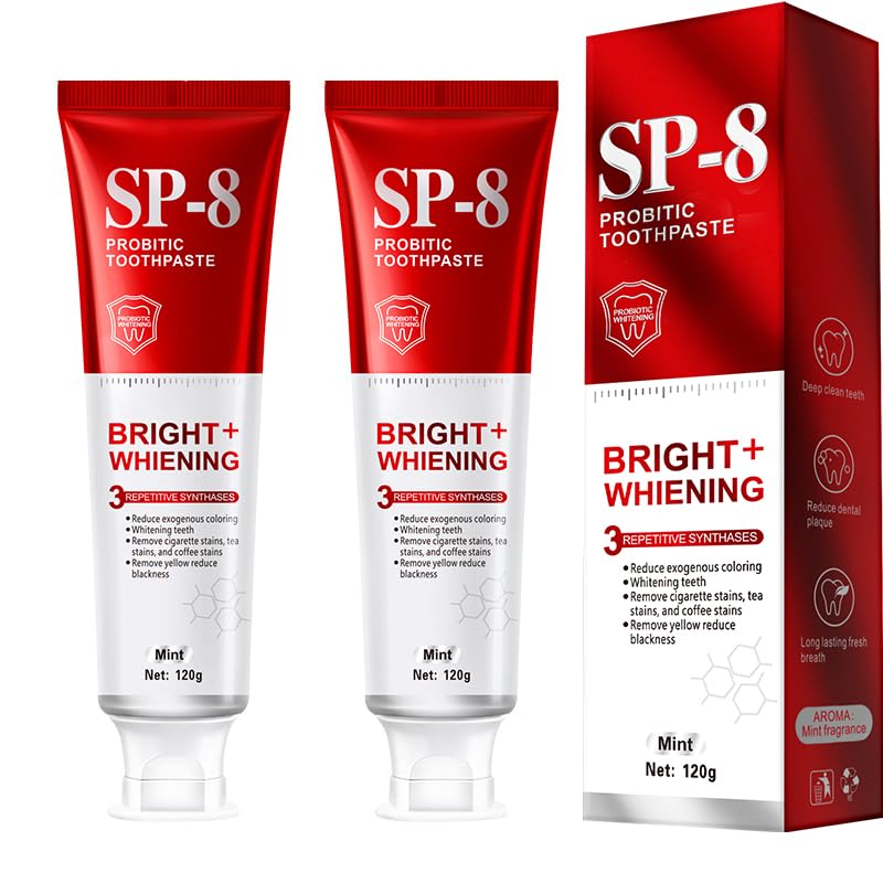 SP-8 Probiotics Whitening Toothpaste - Probiotics for Teeth Whitening and Gum Health - Enamel-Safe Fluoride-Free Double Mint Flavor Fresh Breath
