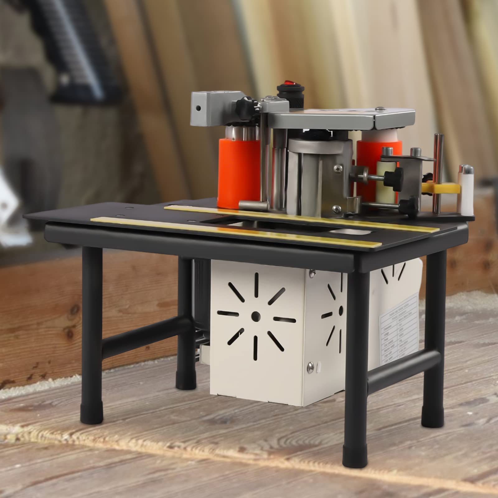 110V Machine Portable Edge Bander, Double Side Gluing Edgebander with Double Sided Glue Coating, Curve Straight Edge Banding Machine for Professional Edge Banding, Adjustable Temperature